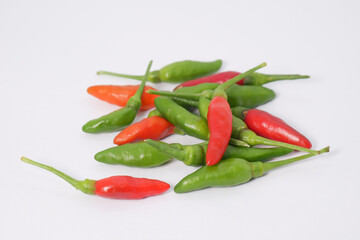 red and green chilies, white background, Asian style, 