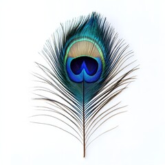Wall Mural - 39. A vibrant blue peacock feather isolated on a clean white background
