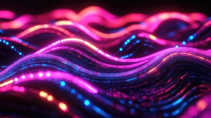 Wall Mural - Pulsating neon lines forming an abstract network of interconnected pathways.