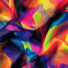 Poster - Colorful abstract fabric pattern with vibrant hues and textures.