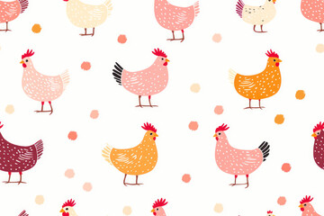 Wall Mural - Hen cartoon seamless pattern.