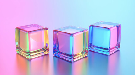 Wall Mural - vibrant glass cubes in soft pastel colors on a reflective surface, showcasing modern design and abst