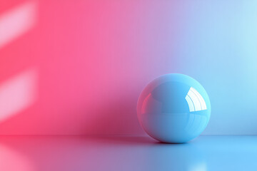 Wall Mural - a minimalist sphere sits on a smooth, reflective surface. soft red and blue lighting creates a gradi