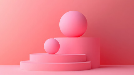 Wall Mural - minimalist geometric scene with pink spheres on platforms. modern abstract composition, perfect for 