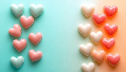 Poster - Colorful heart-shaped desserts arranged on a gradient background.