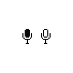 pixel podcast icon. vector pixel art microphone 8 bit logo for game