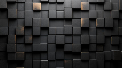 Wall Mural - abstract black and gold cube pattern wall texture, offering a modern and luxurious design for backgr
