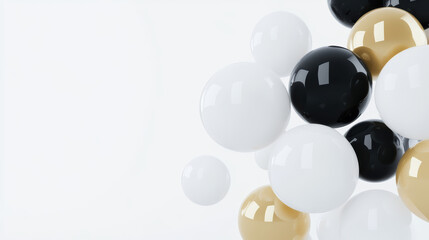 Wall Mural - elegant composition of floating monochrome and gold spheres on a white background, creating a minima