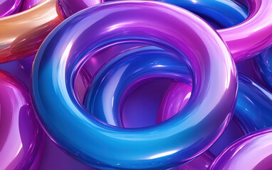 Wall Mural - vibrant circular shapes in hues of blue and purple, creating a dynamic, futuristic abstract composit