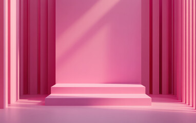 Wall Mural - aesthetic pink interior with minimalist design, featuring geometric shapes, light and shadow play on