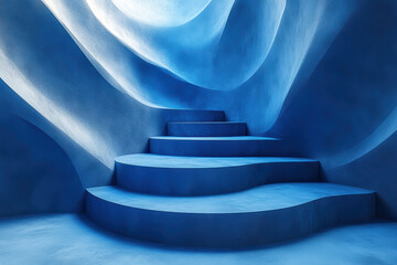 Wall Mural - abstract blue staircase in a wave-like structure showcasing modern architectural design with smooth 