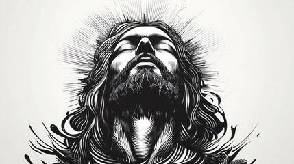 Jesus Christ illustration for tattoos, with bold, intricate lines and a timeless design, representing faith and devotion.