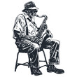 © Jumpingsack - An old gray-haired black man plays the blues on the saxophone, vector illustration