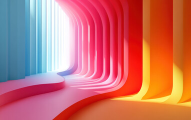 Wall Mural - vibrant abstract tunnel with curved walls in shades of pink, orange, and blue creates a dynamic play
