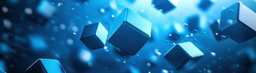 Wall Mural - abstract image of floating blue cubes with a futuristic feel, highlighting digital innovation and mo