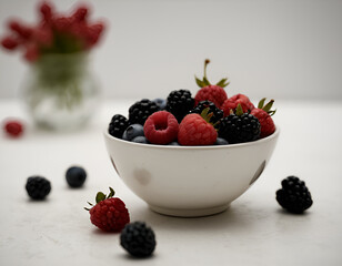 Wall Mural - berries in a bowl, raspberries and blueberries