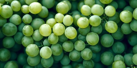 Fresh green grapes clustered together create a vibrant scene. This high-quality image captures their juicy appeal and natural beauty. Perfect for food, health, or winemaking themes. AI