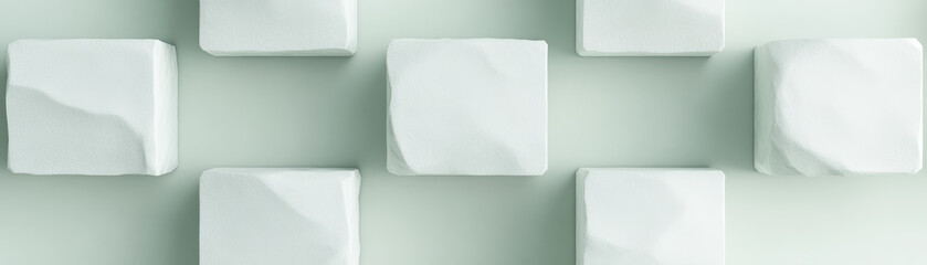 Wall Mural - abstract of white cubes with textured surfaces arranged on a light background, creating a minimalist