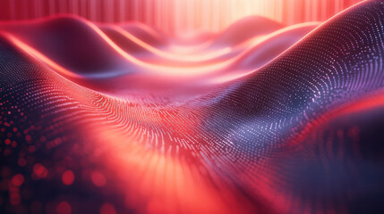 Wall Mural - Vibrant abstract digital landscape featuring flowing waves of light and shadow in red and purple hues, creating a dynamic and futuristic scene.