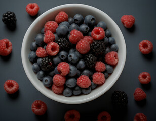 Wall Mural - raspberries and blueberries, berries in a bowl, raspberries and blueberries in a bowl