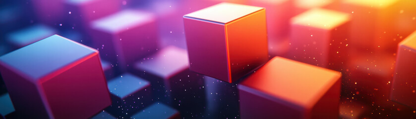 Wall Mural - abstract of colorful cubes floating in a futuristic digital space, with glowing lights and a dynamic