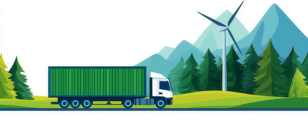 Wall Mural - Green logistics center, solar and wind energy integration, flat design illustration