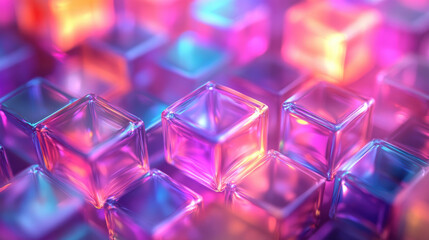 Wall Mural - vibrant neon cubes with glowing colors create a mesmerizing abstract pattern. perfect for digital ar