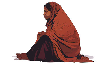 Wall Mural - homeless indian woman isolated