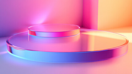 Wall Mural - modern abstract pedestal with colorful gradient lights, suitable for product display or background s