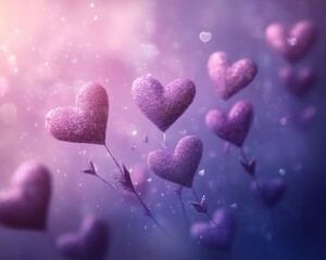 Canvas Print - Glittering heart-shaped balloons in a dreamy, colorful background.