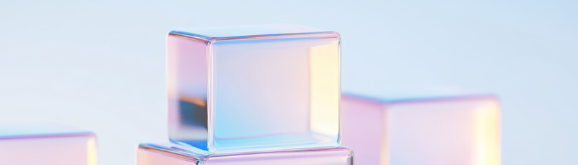 Wall Mural - abstract image of translucent glass cubes stacked against a soft gradient background, showcasing mod