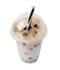 Canvas Print - Tasty milk bubble tea in plastic cup isolated on white