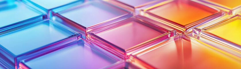 Wall Mural - colorful glass tiles with vibrant reflections create a dynamic geometric pattern. perfect abstract b