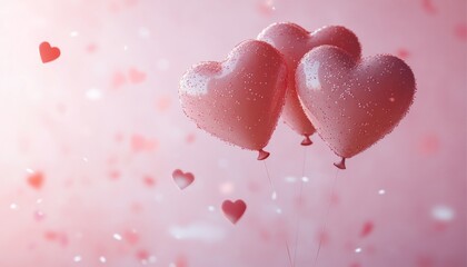 Sticker - Heart-shaped balloons in a romantic pink atmosphere.