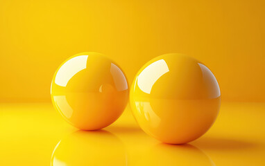 Wall Mural - two glossy yellow spheres on vibrant yellow background create striking symmetry and bold color contr