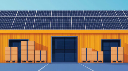 Wall Mural - Solar-powered warehouse, eco-friendly logistics, flat design illustration