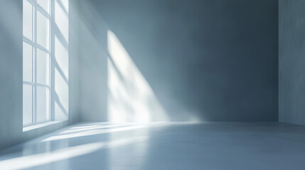 Wall Mural - sunlit empty room with minimalist design, featuring large windows casting soft natural light on smoo