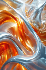 Aufkleber - An abstract digital artwork featuring a series of overlapping fluid shapes with metallic textures,
