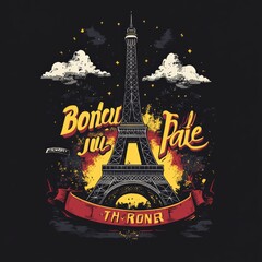 Poster - Illustration of the Eiffel Tower with vibrant colors and text.