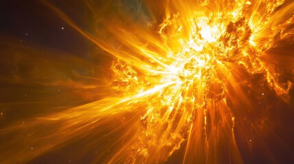 Leinwandbilder - A bright orange explosion in space with a lot of stars in the background