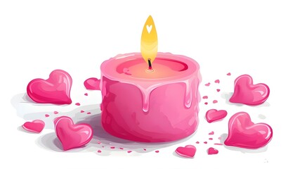 Wall Mural - Elegant pink heart candles on a pristine white backdrop