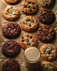 Wall Mural - An arrangement of freshly baked cookies cooling on a parchment-lined tray,