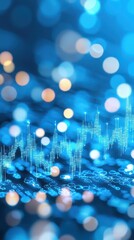 Aufkleber - Vibrant abstract background featuring blue bokeh and digital elements, perfect for technology and data visualization themes.