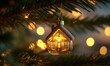 © TheoTheWizard - A small house ornament hangs on a Christmas tree