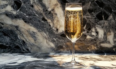 Wall Mural - A glass of champagne is sitting on a marble countertop