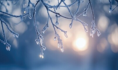 A branch covered in ice and snow