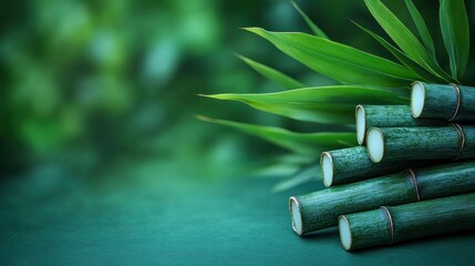 Wall Mural - Green Bamboo Stalks on a Green Background