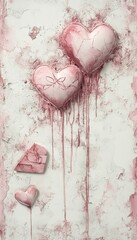 Poster - Pink heart balloons and shapes with a textured background.