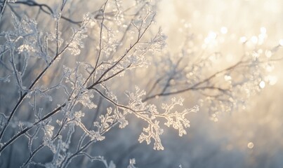 A tree branch covered in frost and snow