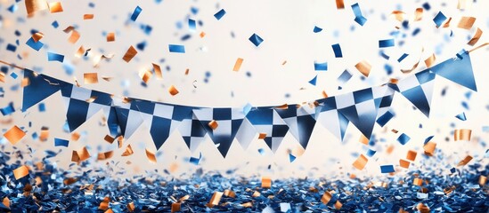 Wall Mural - Celebration Party Decorations with Checkered Flags and Confetti